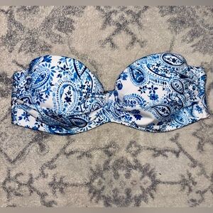 H&M Bikini Top 32B Blue Floral Paisley Bandeau Strapless Push Up